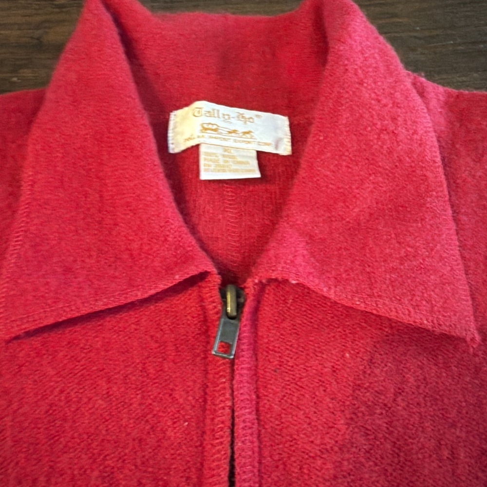 Vintage Tally-Ho 100% Wool Red Full Zip Jacket Sweater Women's XL Collared - Picture 4 of 7
